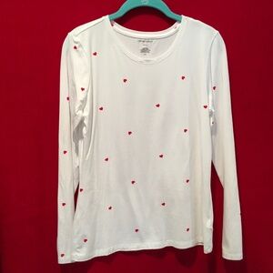 Cynthia Rowley White Long Sleeve Tee with Heart Print Design Large